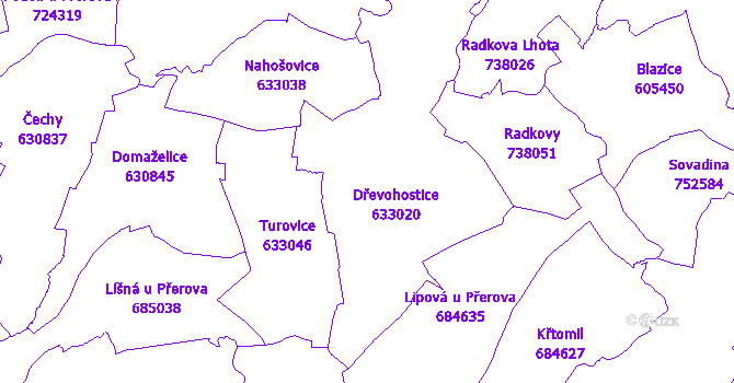 Katastrální mapa Dřevohostice