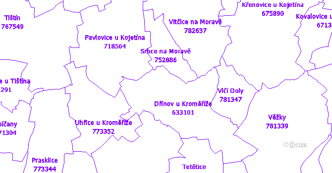Katastrální mapa Dřínov