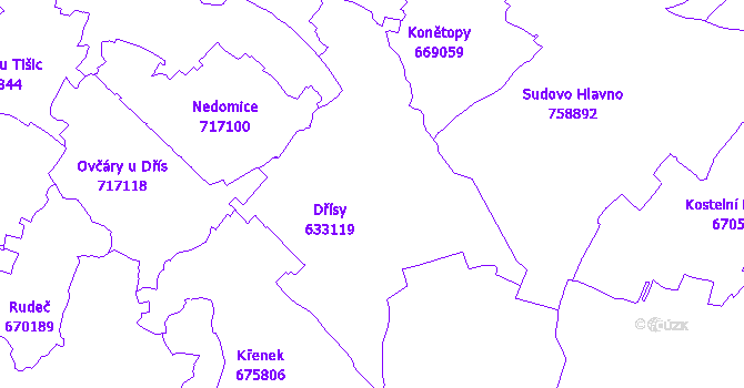 Katastrální mapa Dřísy
