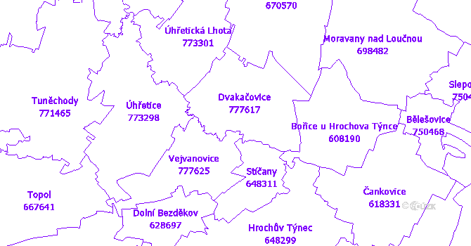 Katastrální mapa Dvakačovice