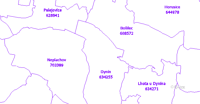 Katastrální mapa Dynín