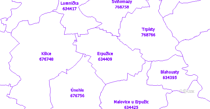 Katastrální mapa Erpužice