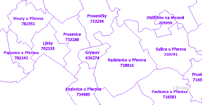 Katastrální mapa Grymov