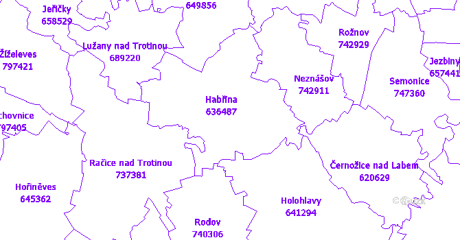 Katastrální mapa Habřina