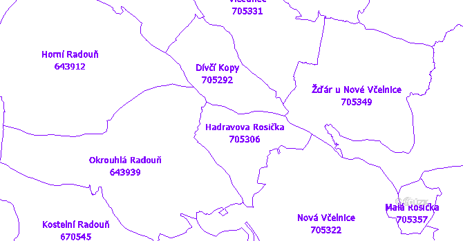 Katastrální mapa Hadravova Rosička