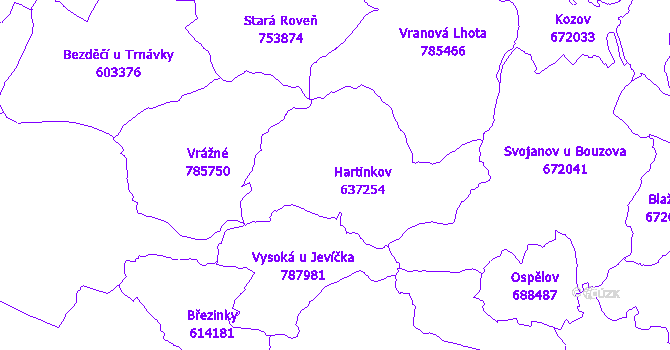 Katastrální mapa Hartinkov