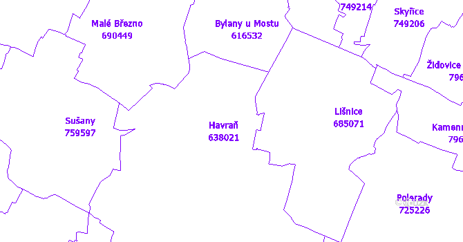Katastrální mapa Havraň
