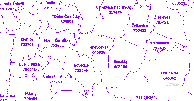 Katastrální mapa Hněvčeves