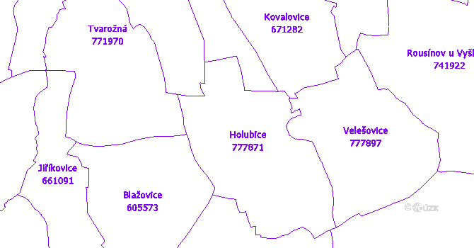 Katastrální mapa Holubice
