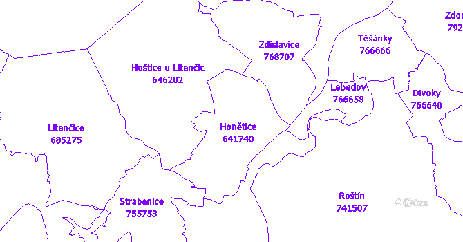 Katastrální mapa Honětice