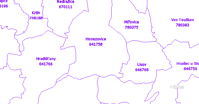 Katastrální mapa Honezovice