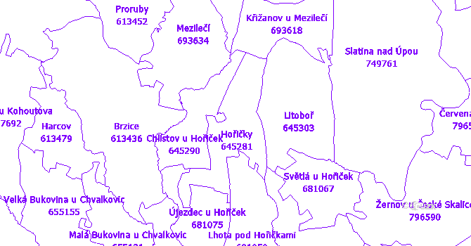 Katastrální mapa Hořičky