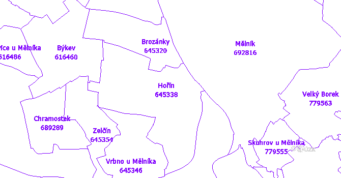 Katastrální mapa Hořín