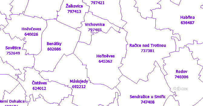 Katastrální mapa Hořiněves