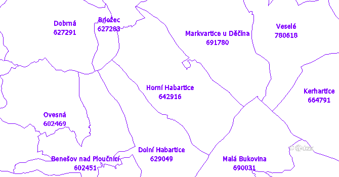 Katastrální mapa Horní Habartice
