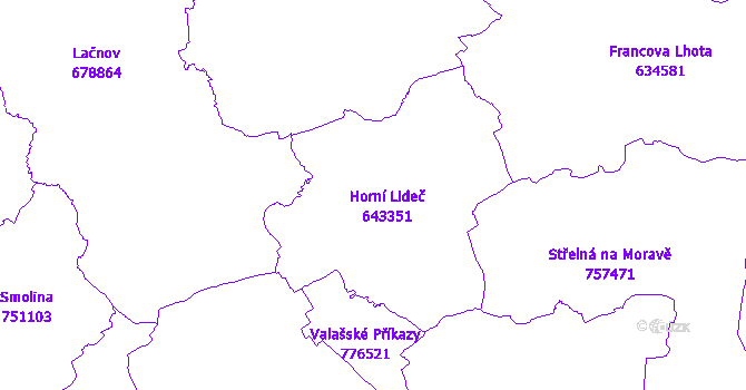 Katastrální mapa Horní Lideč