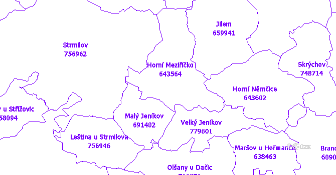 Katastrální mapa Horní Meziříčko