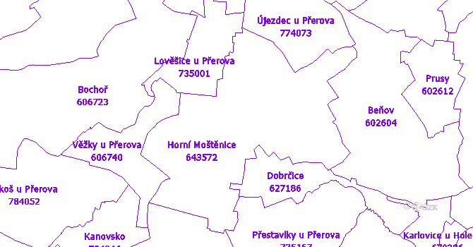 Katastrální mapa Horní Moštěnice