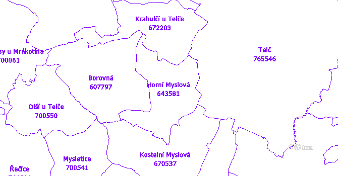 Katastrální mapa Horní Myslová