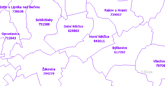 Katastrální mapa Horní Nětčice