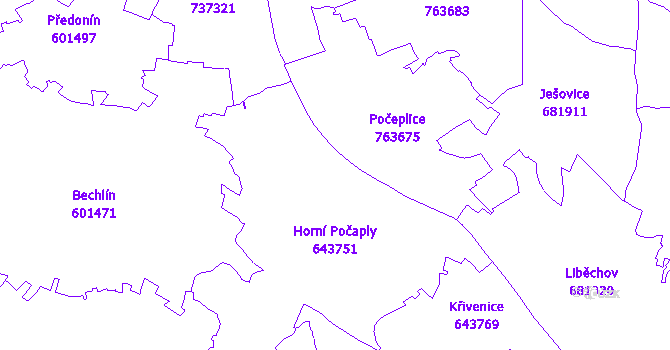 Katastrální mapa Horní Počaply