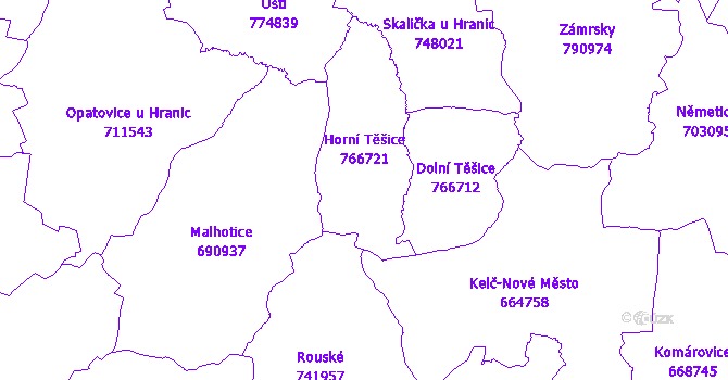 Katastrální mapa Horní Těšice