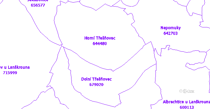 Katastrální mapa Horní Třešňovec