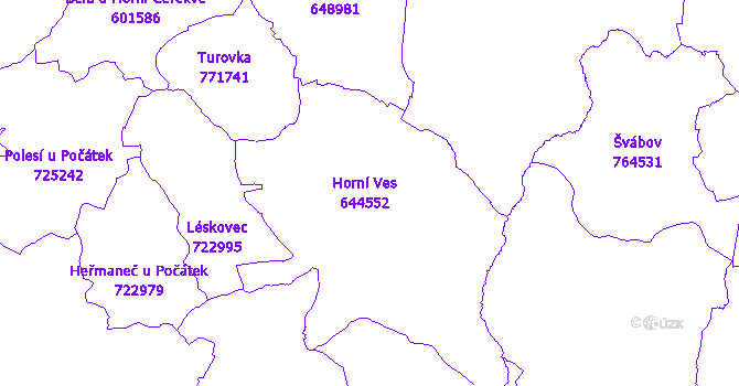 Katastrální mapa Horní Ves