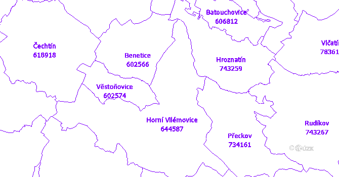 Katastrální mapa Horní Vilémovice
