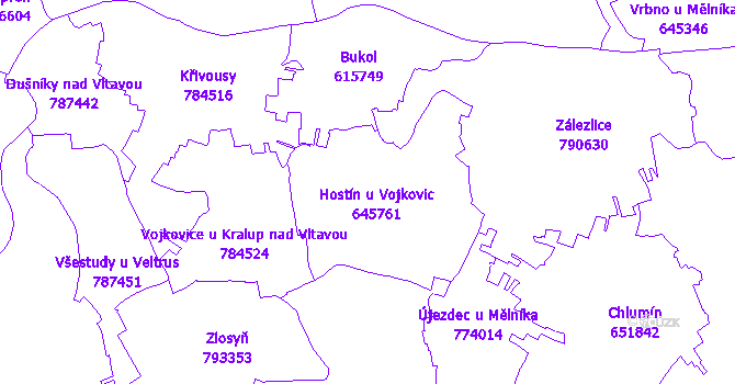 Katastrální mapa Hostín u Vojkovic