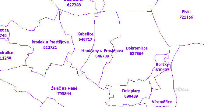 Katastrální mapa Hradčany-Kobeřice