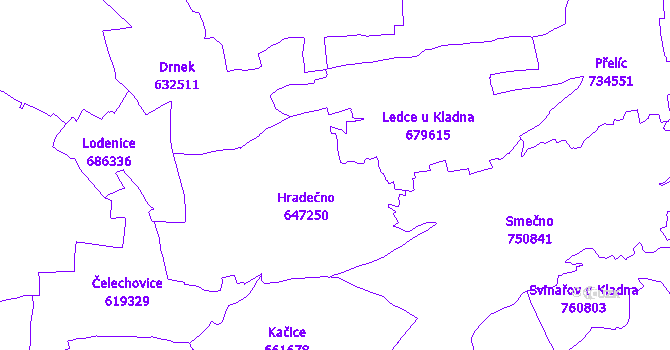 Katastrální mapa Hradečno