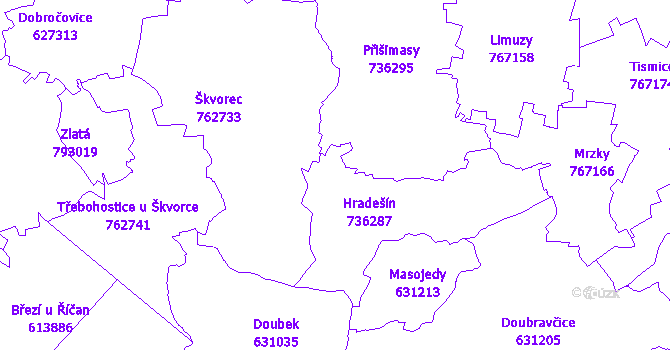 Katastrální mapa Hradešín