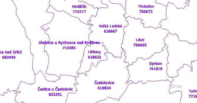Katastrální mapa Hřibiny-Ledská