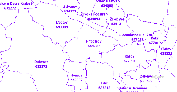 Katastrální mapa Hřibojedy