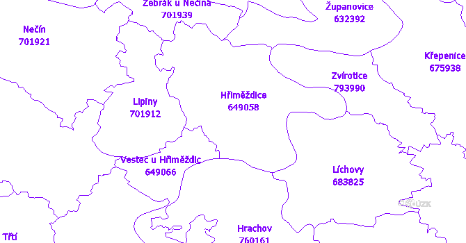 Katastrální mapa Hřiměždice