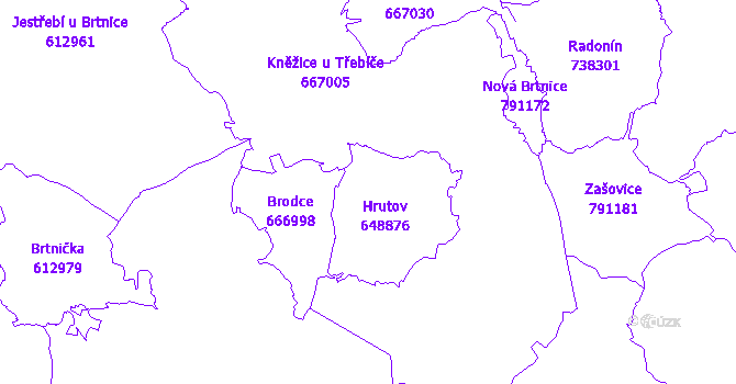 Katastrální mapa Hrutov