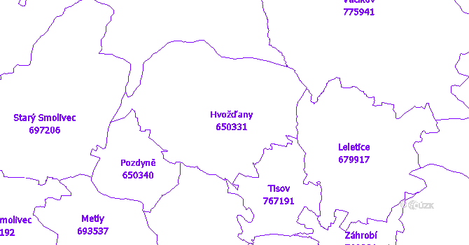 Katastrální mapa Hvožďany