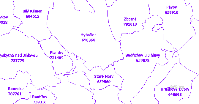 Katastrální mapa Hybrálec