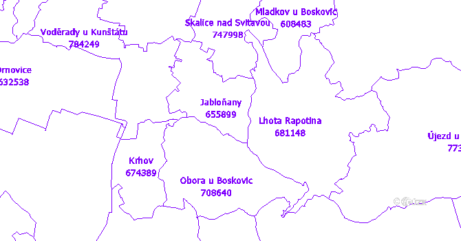 Katastrální mapa Jabloňany