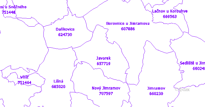Katastrální mapa Javorek