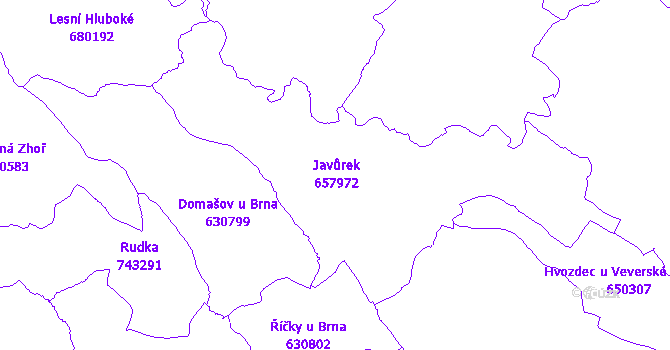 Katastrální mapa Javůrek