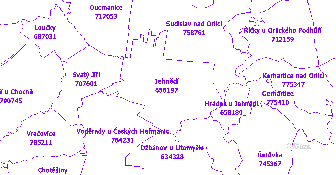 Katastrální mapa Jehnědí