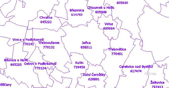 Katastrální mapa Jeřice