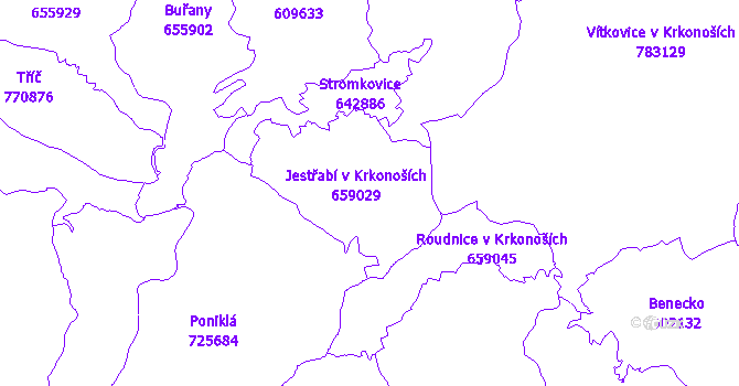 Katastrální mapa Jestřabí v Krkonoších