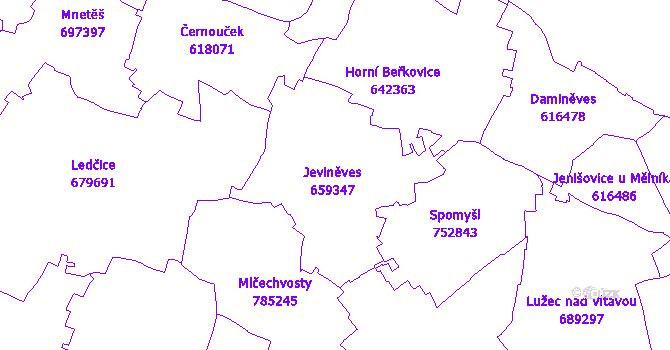 Katastrální mapa Jeviněves