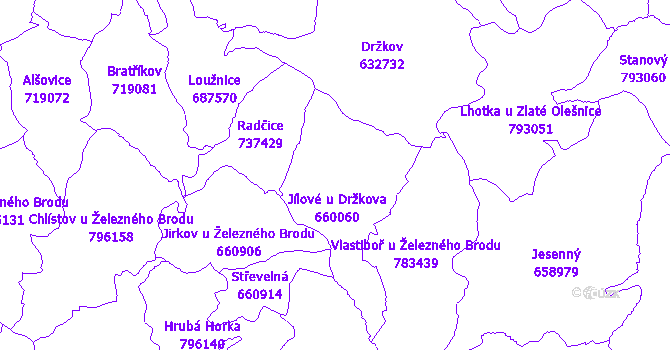 Katastrální mapa Jílové u Držkova