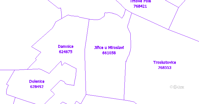 Katastrální mapa Jiřice u Miroslavi