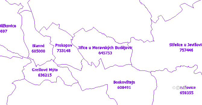 Katastrální mapa Jiřice u Moravských Budějovic