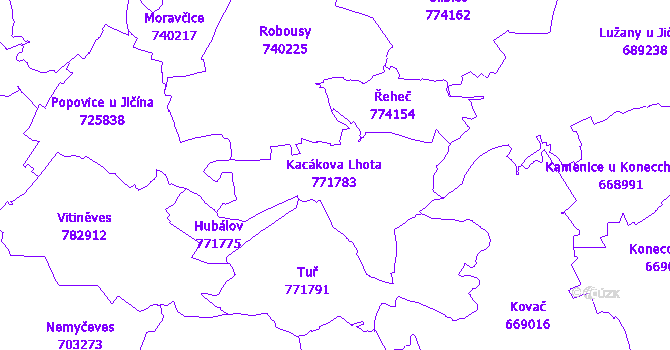 Katastrální mapa Kacákova Lhota